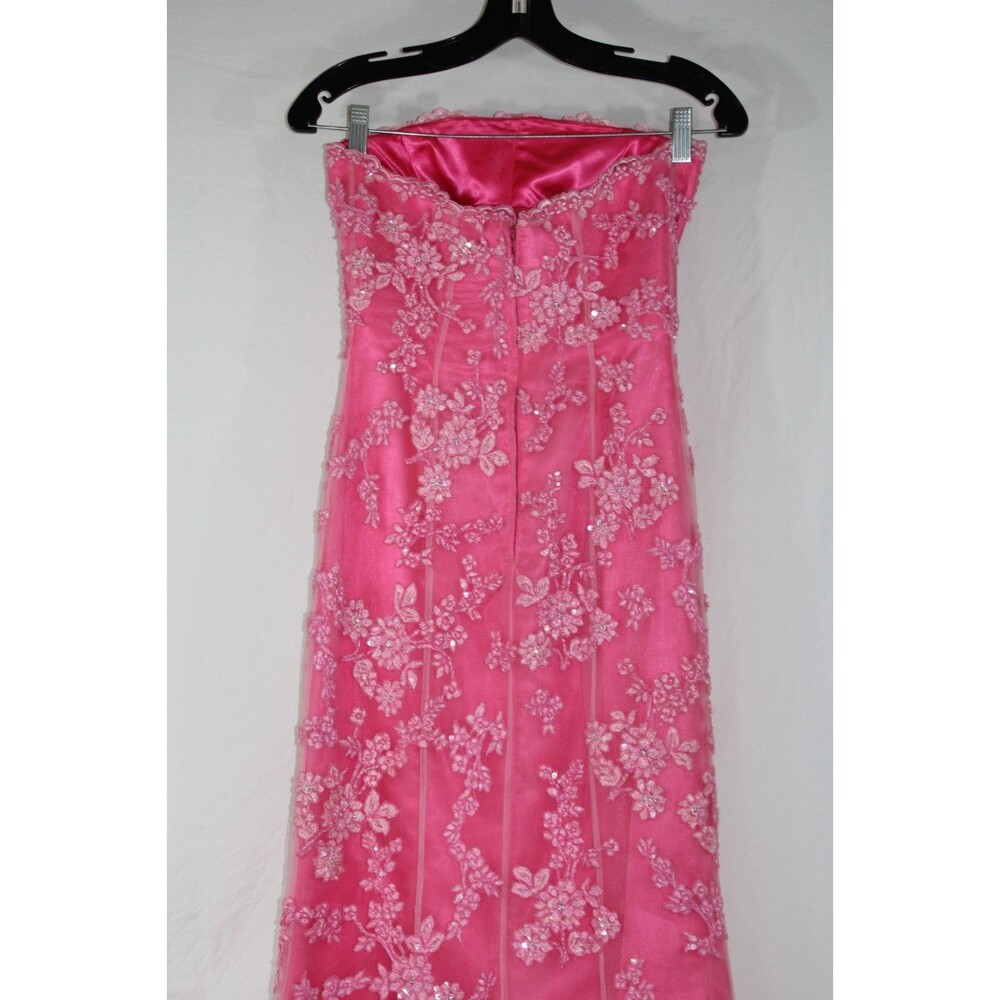Vtg Cache Y2K Pink Sequin Floral Strapless Gown Dress 4 Formal Prom Fairycore - Picture 8 of 12